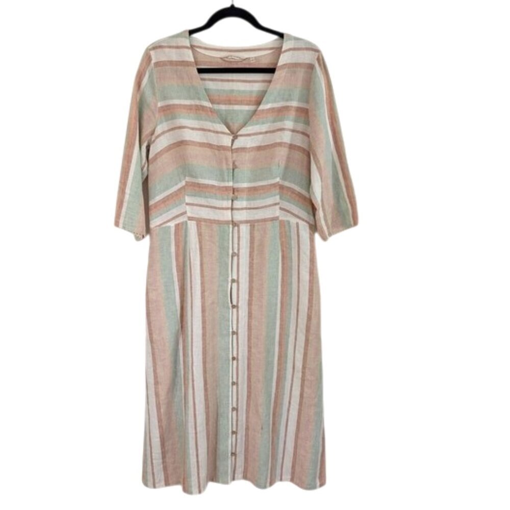 Soft Surroundings Arcata Linen Blend Striped Maxi Dress Button-Down Tall M
